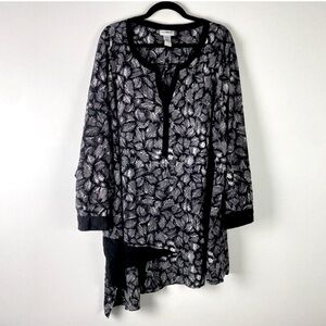 Catherines Asymmetrical Split Hem Tunic, 3X 26W-28W, black & white print